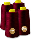 Burgundy Serger Thread All-Purpose Thread for Sewing, Polyester, 4 Cones of 3000 Yards Each Spool for Sewing Machine