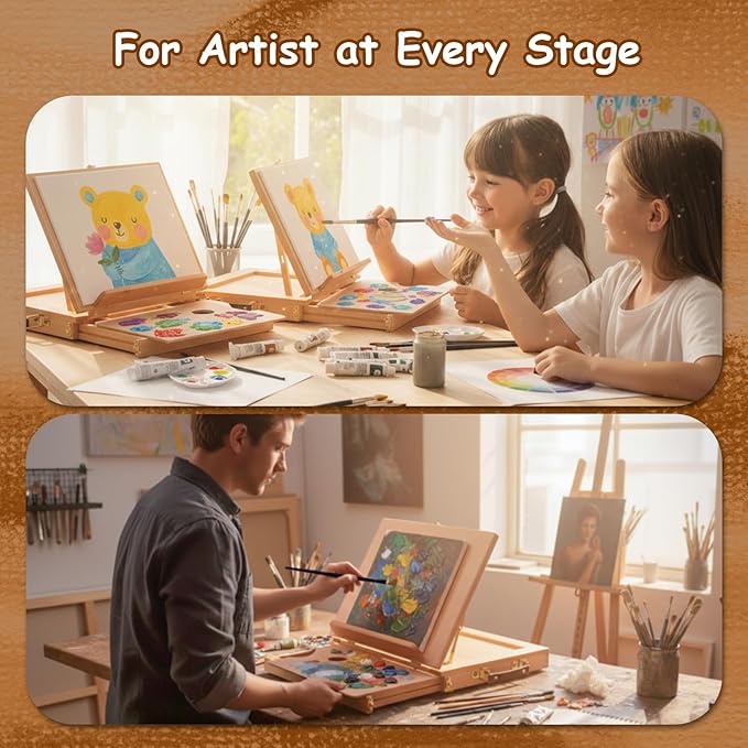 Falling in Art 29 Pcs Acrylic Paint Set with Tabletop Easel, Painting Kit with 12 Acrylic Paints Set, Canvas Panels, Brushes, Wooden Palette for Kids, Adults, Beginners, Professionals, Christmas