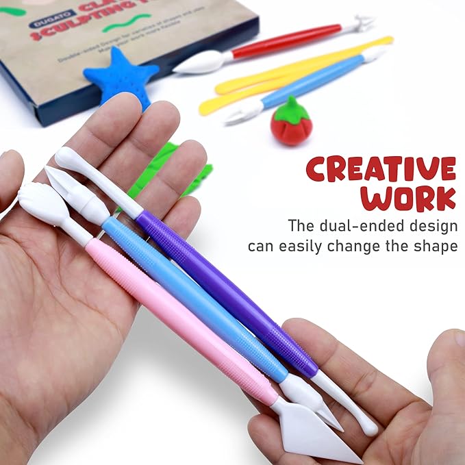 DUGATO Clay Sculpting Tools (17pc Set) - Double-Sided Plastic Modeling Kit for Polymer Clay, Pottery, Fondant & Cake Decorating - Art & Craft Supplies for Beginners & Artists