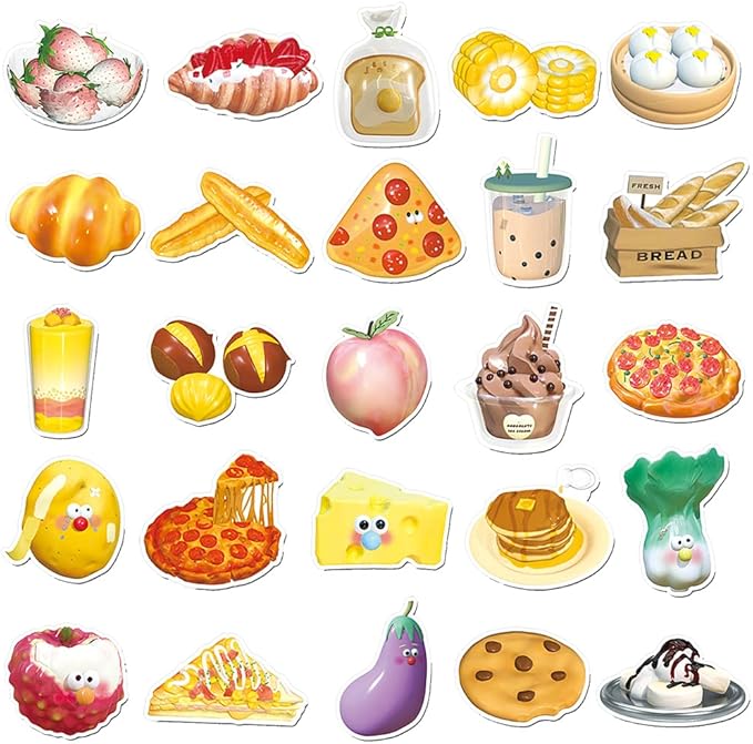 Simulated Food(Pizza Hamburger) Stickers Vinyl Stickers for Teens Boys Girls|50 Pcs|Popular Stickers for Laptop Water Bottle Hydroflask Luggage Phone Tablet,Cartoon Waterproof Decals(3D Lifelike Food)