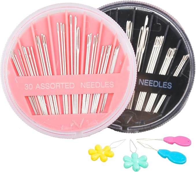 Hekisn 60-Pack Premium Hand Sewing Needles Set, 6 Sizes Embroidery Needles Kit with Threaders, Assorted Large Eye Sewing Needles for Repair, DIY, Art & Craft Projects(Black&Pink)