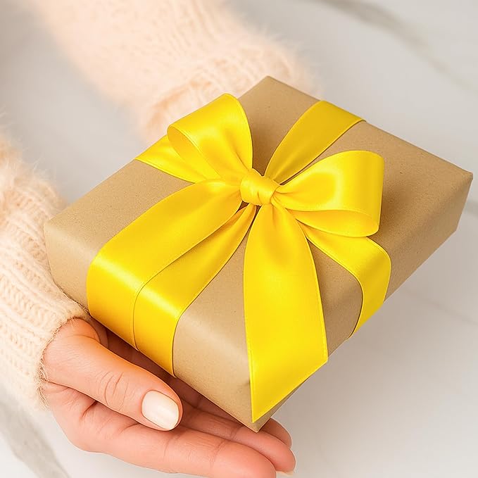 Fullive 1 1/2 Inch Yellow Ribbon, 30 Yards Ribbons for Crafts, Polyester Satin Ribbon for Gift Wrapping for Birthday Christmas Decorations Party Favor DIY Bows Floral Arrangements Wrapping Bouquet