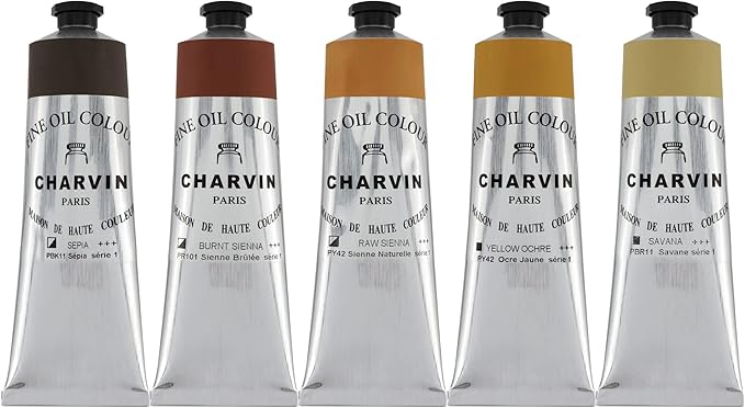 Charvin Fine Artists' Oil Paints - Elite Artists' Oils from The French Riviera for Painting, Classrooms, Plein Aire, & More! - [Warm Browns - 150 mL Set of 5]