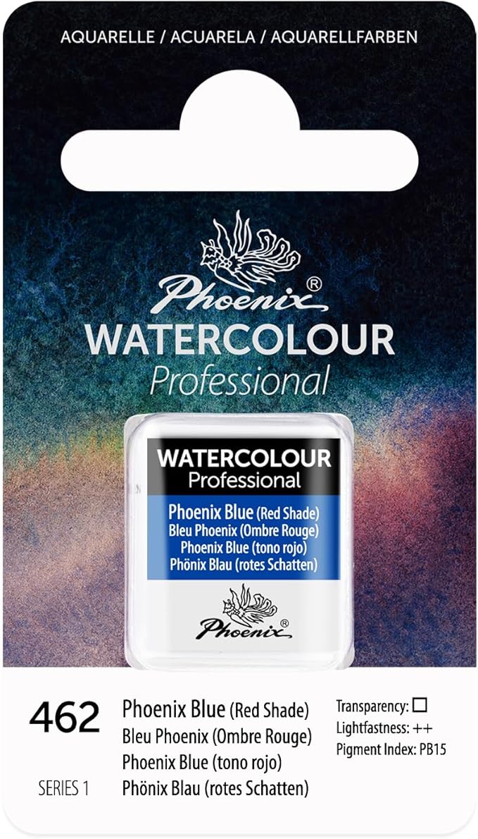 PHOENIX Professional Watercolor Paint - Single Watercolor Half Pan - Phoenix Blue(Red Shade) 462