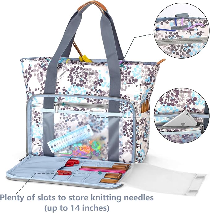 Teamoy Crochet Bag Organizer, Yarn Storage for Crocheting, Knitting Tote Bag for Needles and Hooks - Ideal for Crochet Lovers, Dandelion
