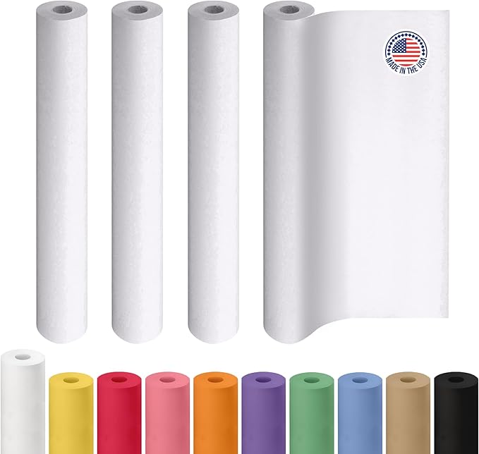 Extra White Offset Kraft Paper Roll 36" x 2160" (180 ft), 4-Pack – USA-Made 50lb Premium Eco Paper, Brighter-Than-Standard White – Ideal for Arts & Crafts, School Projects, Wrapping by IDL Packaging
