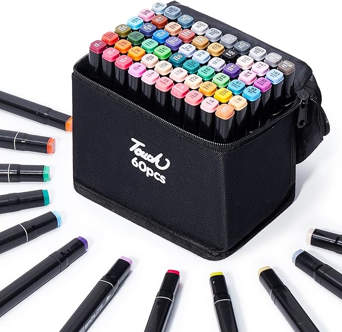 60 Colors Alcohol Markers - Dual Tip Permanent Art Markers Set for Coloring Drawing Painting, Fine and Chisel Tip Alcohol Based Pens with Storage Case for Adult Artists