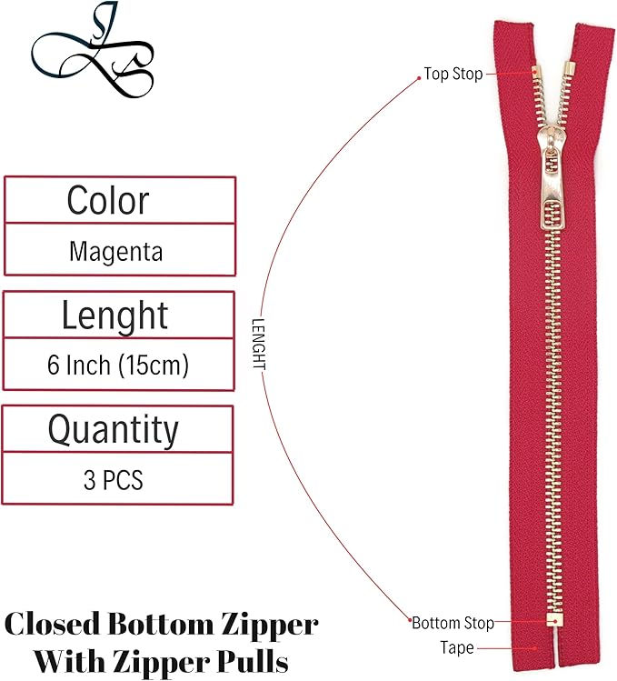 #5 Gold Metal Zipper - 50+ Colors - 3 PCS - (4-14 inches) Sizes - Luxury Lightweight Handcraft Metal Zippers with pulls for Purses Bags Pockets Shoes Sewing & Crafts DIY ZP02226