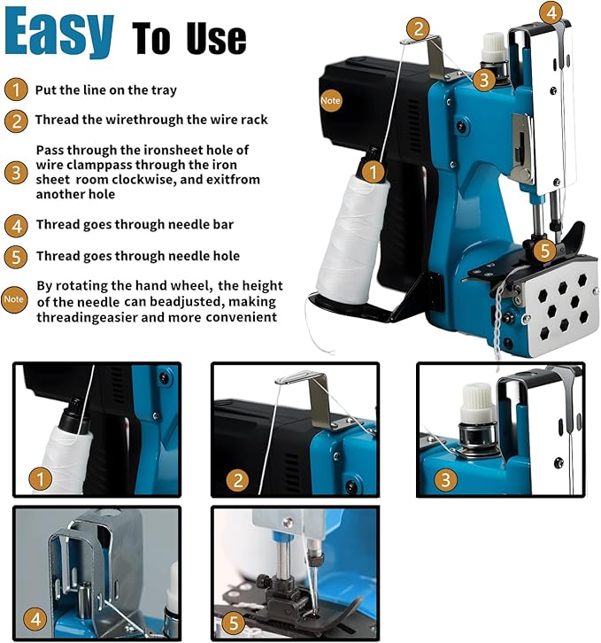 Mini Bag Closing Machine-Electric Portable Bag Sewing Machine 2s/bag,Bag Closer Automatic Woven Bag Sewer Packing Machine for Burlap PP Woven Kraft Paper Bag Feed Sacks Rice Bags Seed Bags-Blue