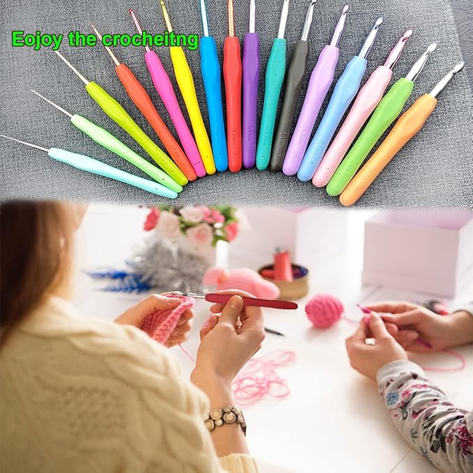 Hobekoee Size C/2.5mm Crochet Hook Ergonomic Handle for Arthritic Hands Soft & Smooth Knitting Needles for Beginners and Crocheting Yarn