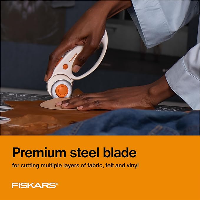 Fiskars 45mm Rotary Cutter for Fabric with Ergonomic Loop Grip, Premium Steel Rotary Fabric Cutter Blade for Precise Cuts, Arts and Crafts, Sewing Supplies and Quilting Tools