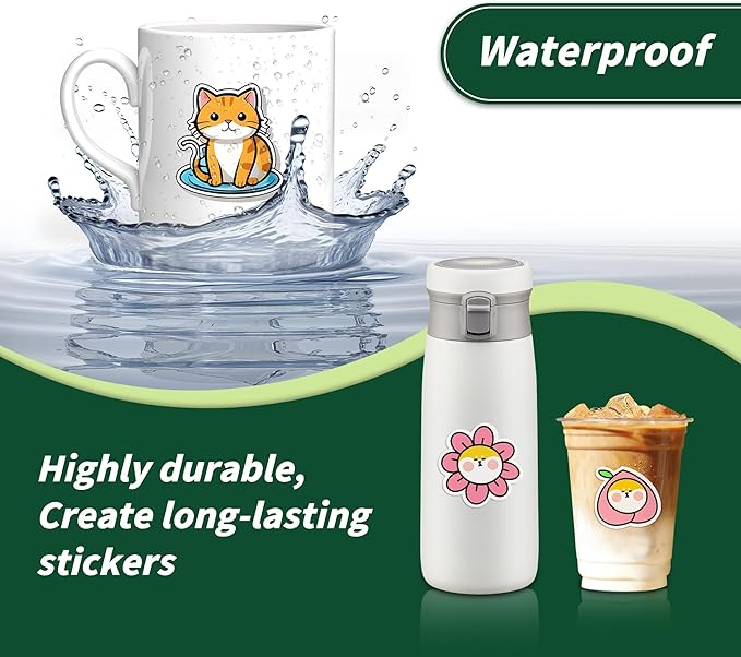Glossy Printable Vinyl Sticker Paper for Inkjet & Laser Printer - 30 Sheets - 8.5" x 11" - Waterproof, Dries Quickly Vivid Colors