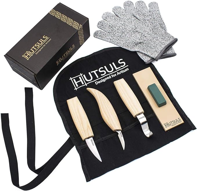 Hutsuls Wood Whittling Kit for Beginners - Razor Sharp Wood Carving Knife Set in Beautifully Designed Gift Box, Whittling Knife for Kids and Adults (8 Pieces)