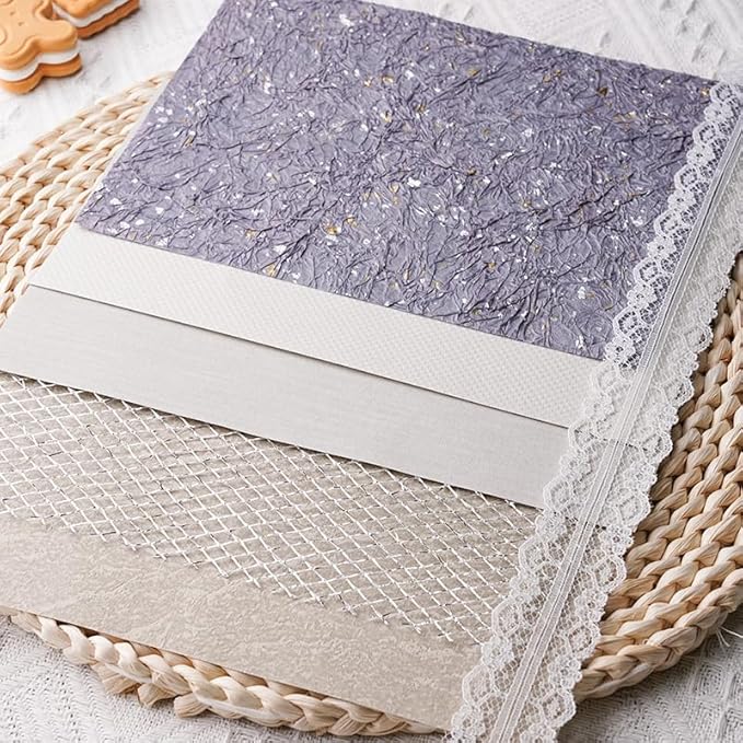15Pcs Handmade Scrapbook Art Paper Craft Textured Paper Colorful A5 sheet Mesh Special Paper Mix for Scrapbooking Junk Journal Journaling Supplies DIY Materials,5.8x8.2 inches (Grey)