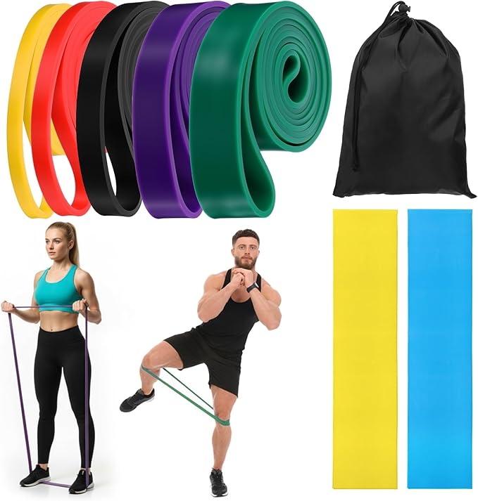8pcs Pull Up Assistance Bands Set 5pcs Resistance Bands & 2pcs Thin Pull Up Band & Cloth Bag Gym Exercise Workout Band for Men Working Out Stretching Physical Therapy Muscle Training Shape Body
