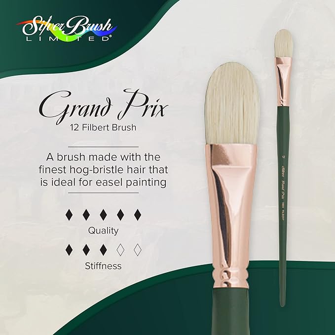 Silver Brush Limited 1003-12 Grand Prix Filbert Paintbrush for Oil Painting, Size 12, Long Handle