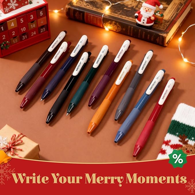 WRITECH Retractable Gel Pens Quick Dry Ink Pens Fine Point 0.5mm 10 Assorted Unique Vintage Colors For Journaling Drawing Doodling and Notetaking (Vintage 1)