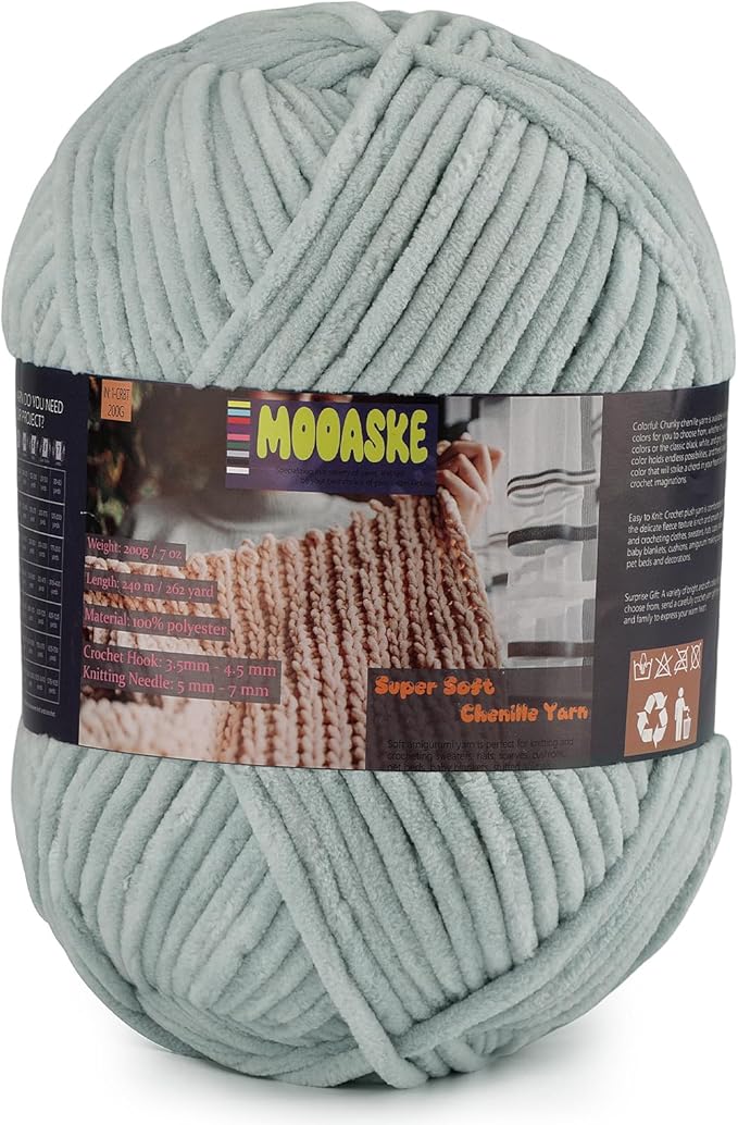 Fluffy Chenille Yarn for Crocheting - Baby Blanket Yarn for Knitting - Velvet Yarn for Amigurumi Crochet, Ultra Soft Yarns Weight Per Roll 200g/7oz, Length 240m/262yard