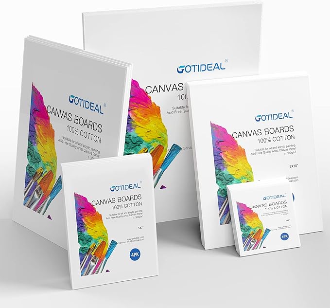 GOTIDEAL Canvas for Painting -18 Pack, Multi Pack 4x4, 5x7, 8x10, 9x12,11x14 Canvas Boards for Painting, Primed White Blank Artist Canvas Variety Pack for Acrylic, Oil Paint, Watercolor, Gouache