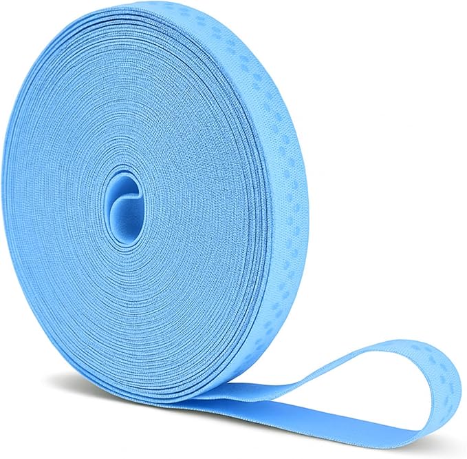 Mandala Crafts 0.5 Inch Elastic Silicone Gripper Tape for Clothing - 10 Yds Dotted Non Slip Elastic Band for Sewing - Light Blue Silicone Flat Fabric Stretchy Ribbon Straps