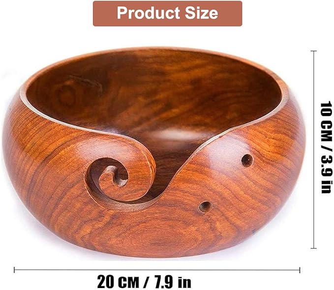 Wooden Yarn Bowl, Yarn Holder for Crocheting, Crochet Bowl Accessories Holder with Holes Handmade to Prevent Slipping, Perfect Crochet Holder for Crocheting and Knitting Mothers Day Gift 7.9''