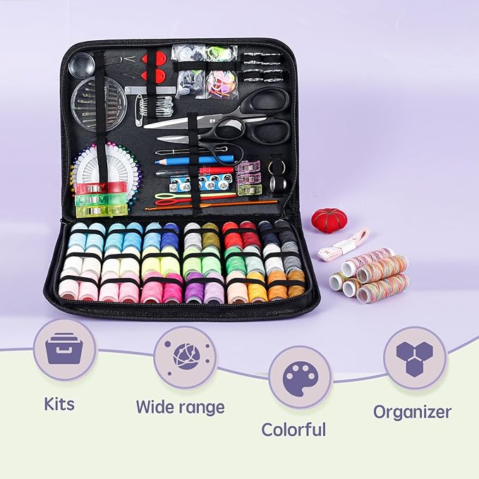 YMKWZ 206 Pcs Sewing Kit with Storage Bag Complete Needle and Thread Kit Basic Sewing Starter Set Portable Sewing Repair Kit Hand Beginner Sewing Kit DIY Sewing Supplies for Adults (1pack)