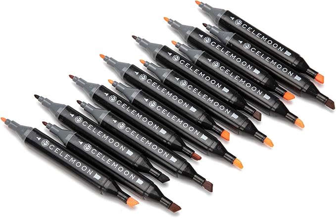 CeleMoon 36 Skin Tone Colors Dual Tip Alcohol Markers Pens, Fine and Broad Chisel, Sketch Art Marker, Permanent for Coloring, Drawing, Portrait Illustration, Mid-tone Skin Tone and Hair Shades