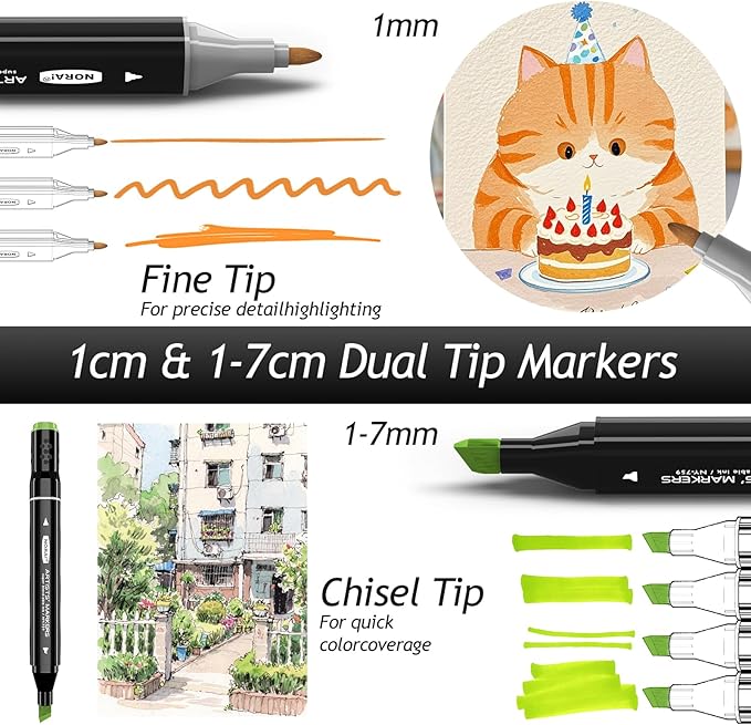 Alcohol Markers, 48 Colors Dual Tip Art Markers for Adult Coloring Books, Drawing, Sketching, Card Making, Very Suitable for Painting Supplies