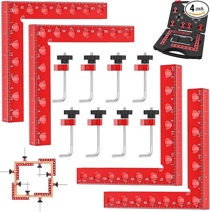 Corner Clamps for Woodworking, 90 Degree Corner Clamp, 4 Pack 5.5" x 5.5" Aluminum Alloy Woodworking Tools, with Storage Case, Clamping Positioning Squares for Cabinet, Frame, Drawer, Box