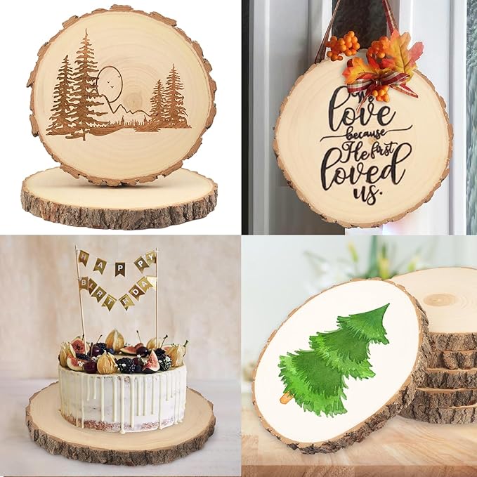 6 PCS 10-12 Inch Natural Wood Slices, Unfinished Paulownia Wood Circles with Barks for Coasters, DIY Crafts, Christmas Rustic Wedding Ornaments and Centerpieces,by GNIEMCKIN