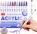 kander 12 Colors Dual Tip Acrylic Paint Markers, Purple Color — Extra Fine & Soft Brush Pen Set with Direct Ink Flow for Sketching, Detailing, Coloring on Wood, Canvas, Rock, Glass, DIY Crafts