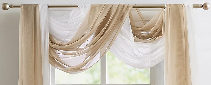 Warm Home Designs Wedding Arch Draping Fabric Bundle Has 2 288 Inch (24 Feet) Scarves in Taupe Fabric Colors for Ceremony or Wedding Decoration. AD Taupe & Taupe 288”