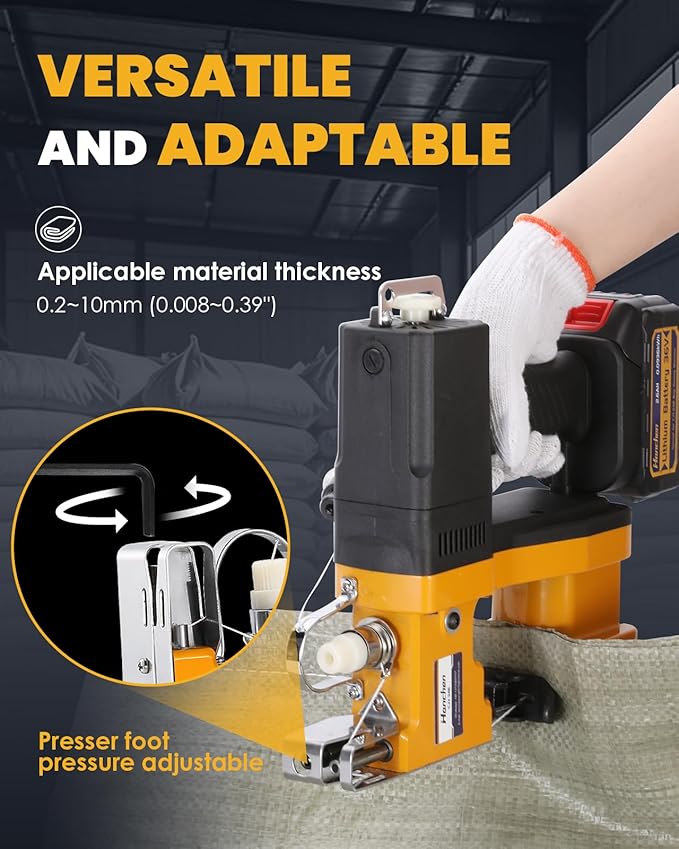 Hanchen Cordless Bag Sewing Machine Battery Powered Bag Sealing Machine High Speed Bag Closer Bag Closing Machine Bag Stitching Machine Bag Stitcher Packing for Feed Sacks Jute Seed Vinyl Rice Bags