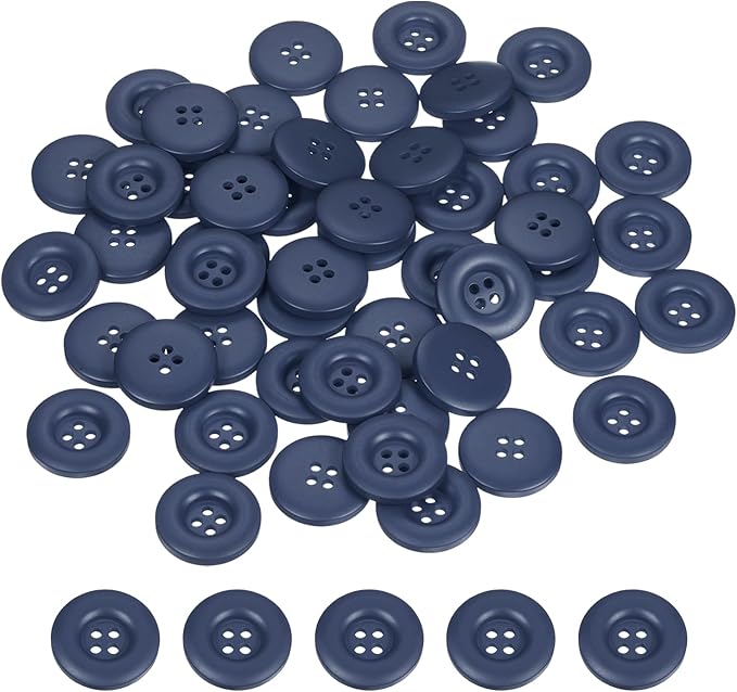 HARFINGTON 50pcs Sewing Button 23mm (7/8 Inch) 4 Holes Resin Thickened Round Crafting Replacement Buttons for Clothing DIY Crafts Decoration, Dark Blue