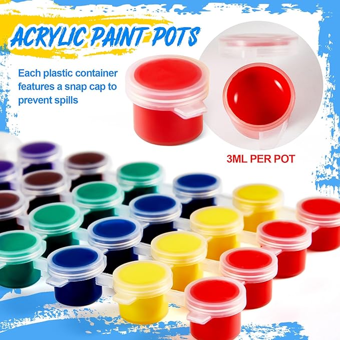 Fulmoon 24 Set Mini Acrylic Paint Set for Kids Adults Washable Mini Painting Kit Arts Crafts Party Favors Filled Strips Brushes Palettes Bulk for Classroom Home Kit Supplies (Fresh Color)