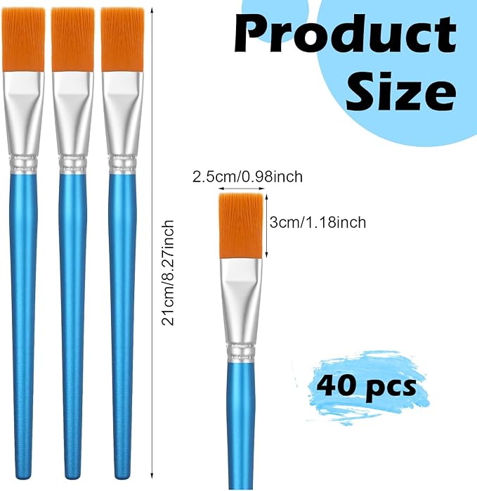 40 Pcs Paint Brushes Bulk 1 Inch Flat Acrylic Paint Brushes with Wooden Handles Synthetic Nylon Large Paintbrushes for Acrylic Painting Watercolor Oil Crafts Face Body Art