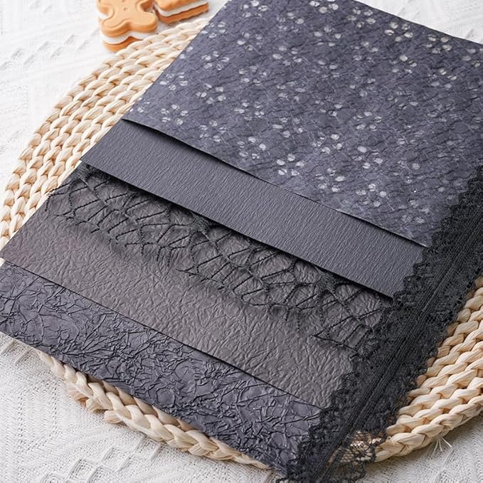 15Pcs Handmade Scrapbook Art Paper Craft Textured Paper Colorful A5 sheet Mesh Special Paper Mix for Scrapbooking Junk Journal Journaling Supplies DIY Materials,5.8x8.2 inches (Black)
