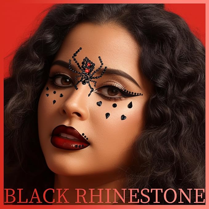 Teenitor 4 Sheets Face Gems Stick on, Face Jewels Red and Balck Face Rhinestones Gems, Festival Jewels Self-Adhesive Face Gems for Women, Rave Accessories for Face Eyes Body Halloween Makeup