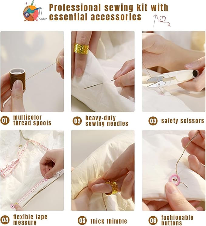 64 Pcs Sewing Kit for Adults Box,Multi-Purpose Stainless Steel Needle Manual Sewing Suppliers Accessories,Magnetic Force Sewing Needles and Thread Kit,Suitable for DIY Crafting at Home for Travelers