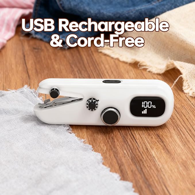 Handheld Sewing Machine, Portable Mini Sewing Machine with LCD Display, 3-Speed, Rechargeable Battery & Complete Sewing Kit for Beginners, Adults, Home DIY Fabric Repair