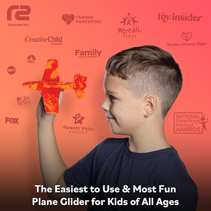 Airplane Toy Foam Glider Plane for Kids - Christmass Gifts for Grandkids - Kids Stocking Stuffers for Boys & Girls - Outdoor Toys & Fun Flying Gliders Easy Throwing Air Planes - Gifts for Age 4 5 6 7+