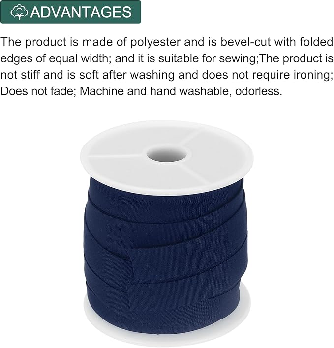 MECCANIXITY 1 Inch Single Fold Bias Tape Cotton Continuous Bulk Bias Tape for Sewing,Seaming Quilting Hemming Binding Crafts (Navy Blue 10 Yards)