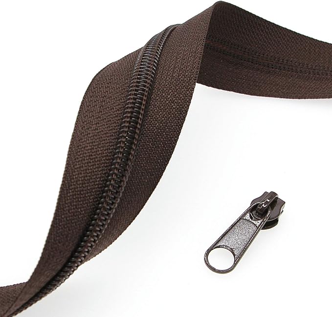 Leekayer #5 Brown Nylon Coil Sewing Zippers by The Yard Bulk 10 Yards with 25pcs Sliders for DIY Tailor Sewing Craft Bag(Brown)