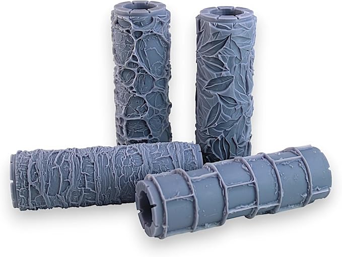 Natural Elements Collection Clay Texture Rollers 4-Pack (4") - Seamless Set #01 - Embossing Pattern Rollers for Polymer & Ceramic Clay, Pottery & Crafts