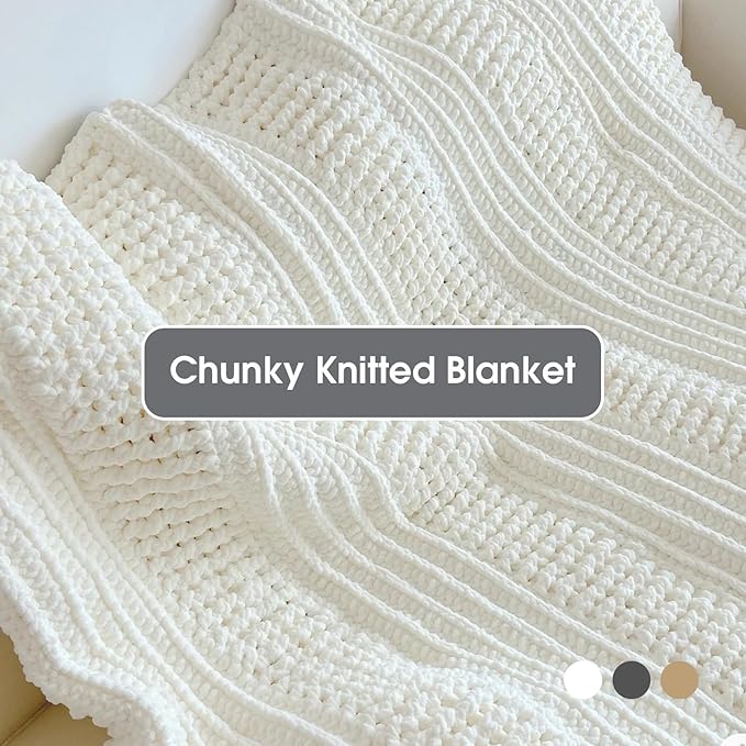 HOMBYS 12 Pack Chunky Yarn for Crocheting,Super Bulky Large Soft Fluffy Yarn,Plush Fuzzy Yarn,Thick Chenille Yarn for Hand Knitting/Arm Knitting,4 Cream,4 Light Grey,4 Khaki(Each 27yds,8 oz)