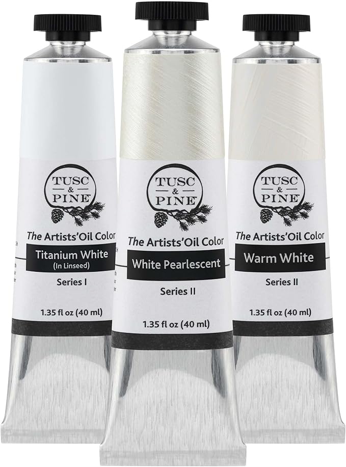 Tusc & Pine Artist Oil Paint - Whites, Set of 3 40 ml, Non-Yellowing, Rich & Creamy Consistency, Maximum Pigment Load, Small Batch Milled Oil Paints Made in the USA for Professional Artists