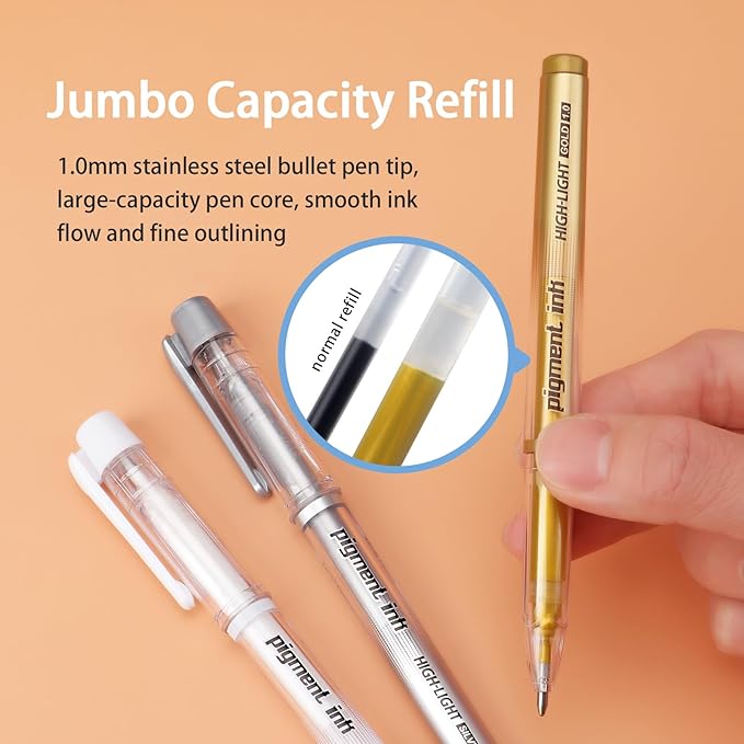 Gold Silver White Ink Gel Pens, 1mm Medium Fine Point, Opaque archival Ink Pen for Dark Paper Drawing,Sketching, Illustration, Card Making, Bullet Journaling (White Ink - 3 Packs)