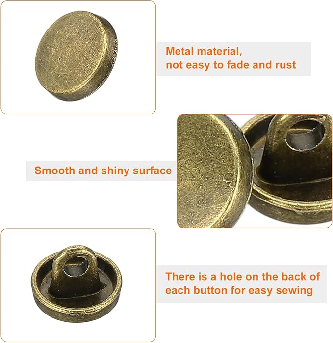 HARFINGTON 50pcs 14L Metal Round Flat Sewing Buttons 9mm Alloy Shank Craft Replacement Button for Men Women Suit Woolen Coat Shirt Trousers Sewing Crafts, Bronze