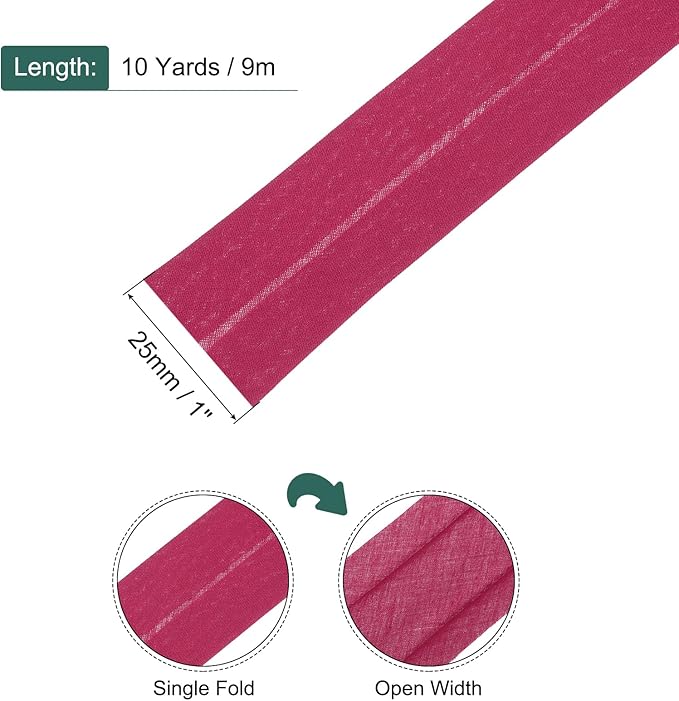 MECCANIXITY 1 Inch Single Fold Bias Tape Cotton Continuous Bulk Bias Tape for Sewing, Seaming Quilting Hemming Binding Crafts (Wine Red 10 Yards)