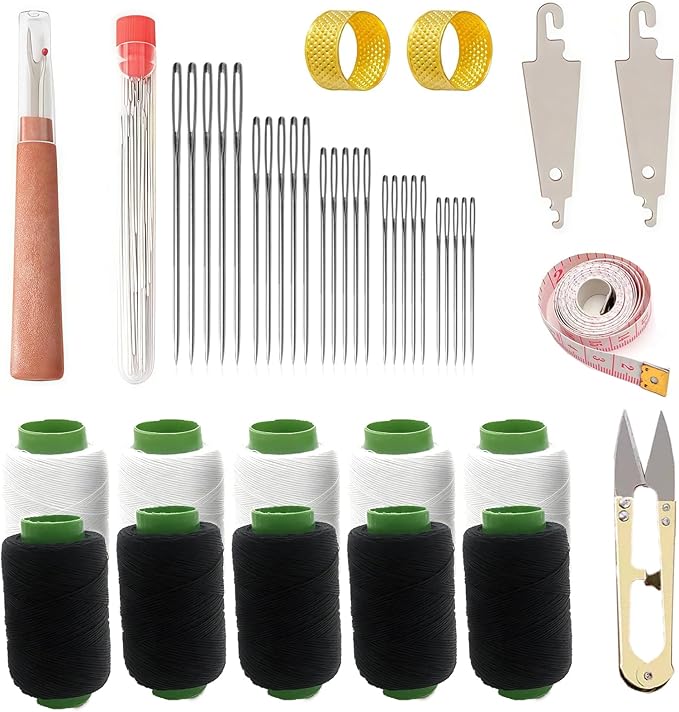 44PCS Sewing Tool Set with Box, Big Eye Steel Sewing Needles Kit, Stainless Steel Needles for Hand Sewing, Needle and Thread Kit for Sewing
